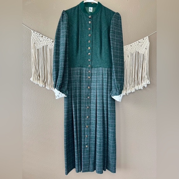 Gossl Dirndl German Octoberfest dress Button bodice Long sleeve green wool A - Picture 1 of 13